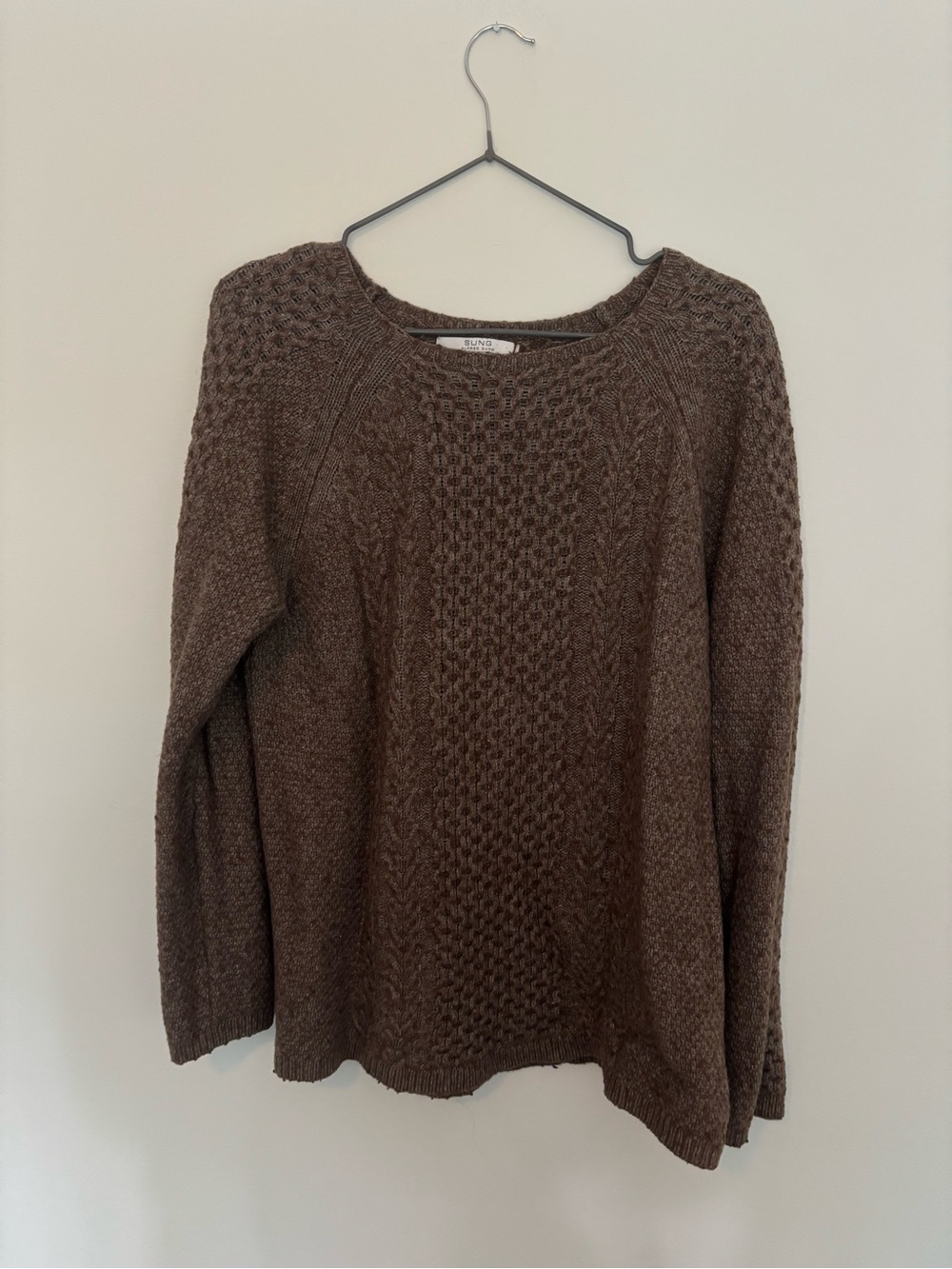 ALFRED SUNG Brown Cable Knit Crewneck Sweater